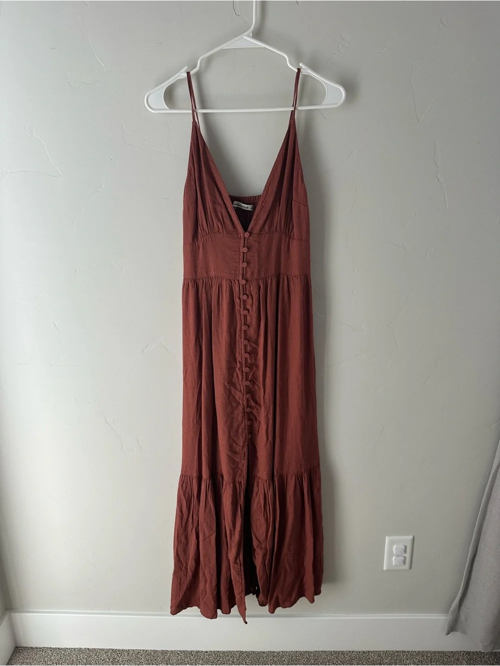 Abercrombie & Fitch Rust Button-Front Spaghetti Strap Maxi Dress